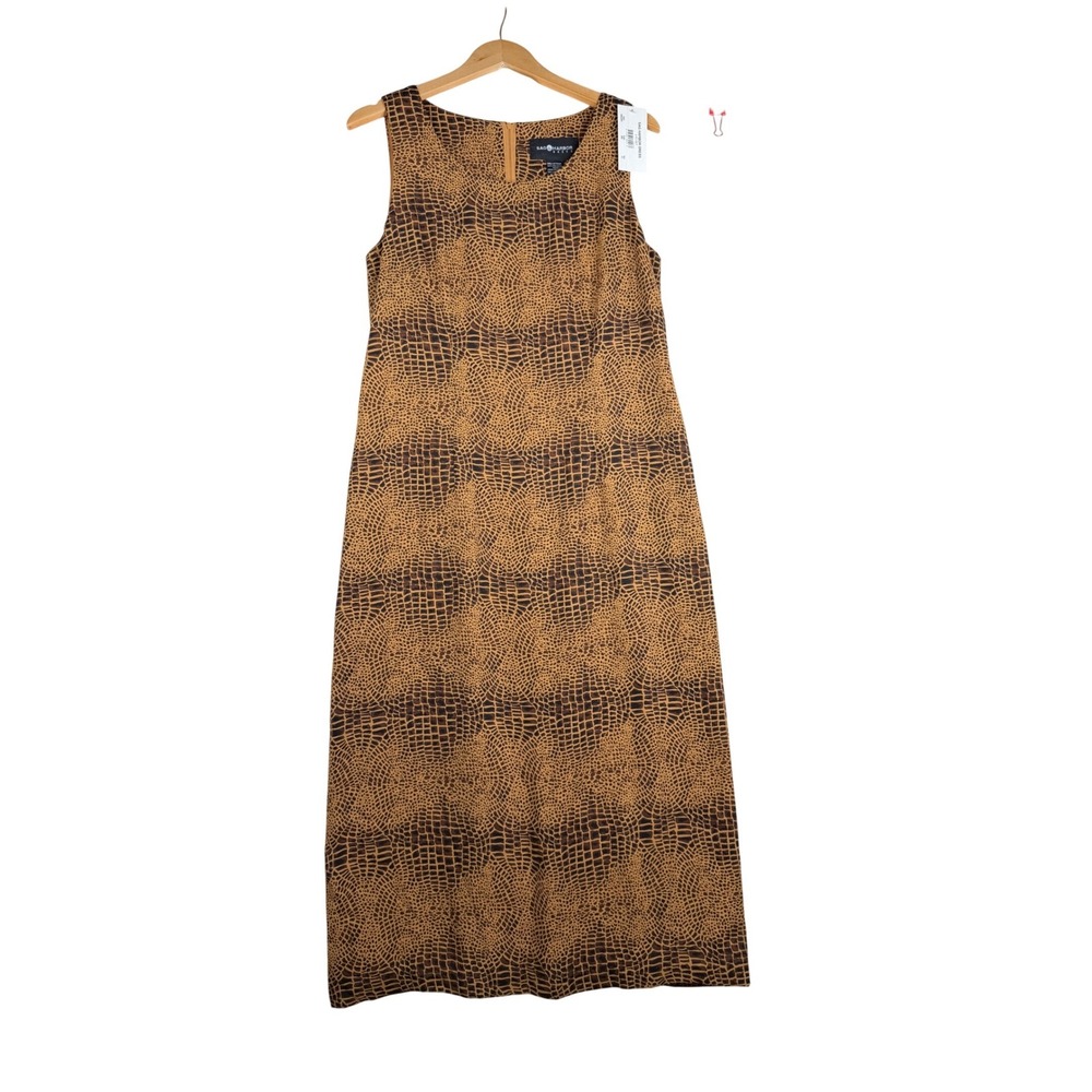 New Sag Harbor Animal Print Maxi Sleeveless Dress size 12 Tan/Brown/Black